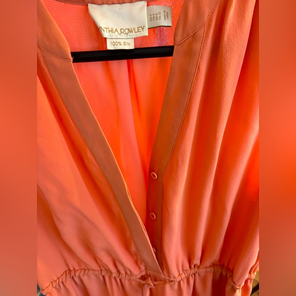 Cynthia Rowley Peach Silk Sleeveless V-Neck Mini Dress- Size 2 - Picture 6 of 8